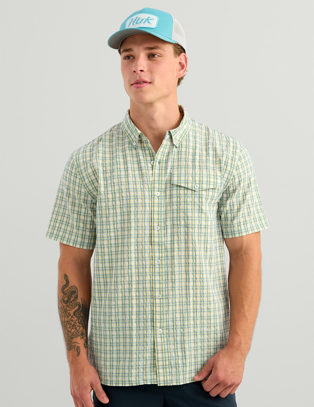 Huk Chatham Plaid Short Sleeve Shirt - Plantain Plaid