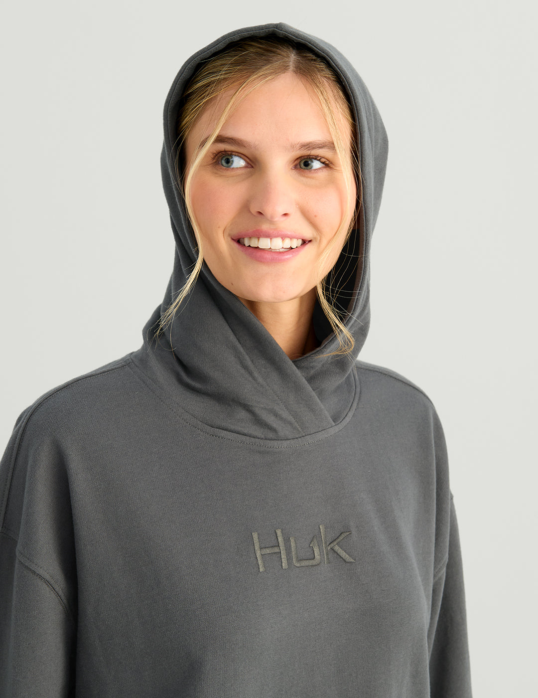 Huk Womens Edisto Logo Terry Hoodie - Dark Shadow