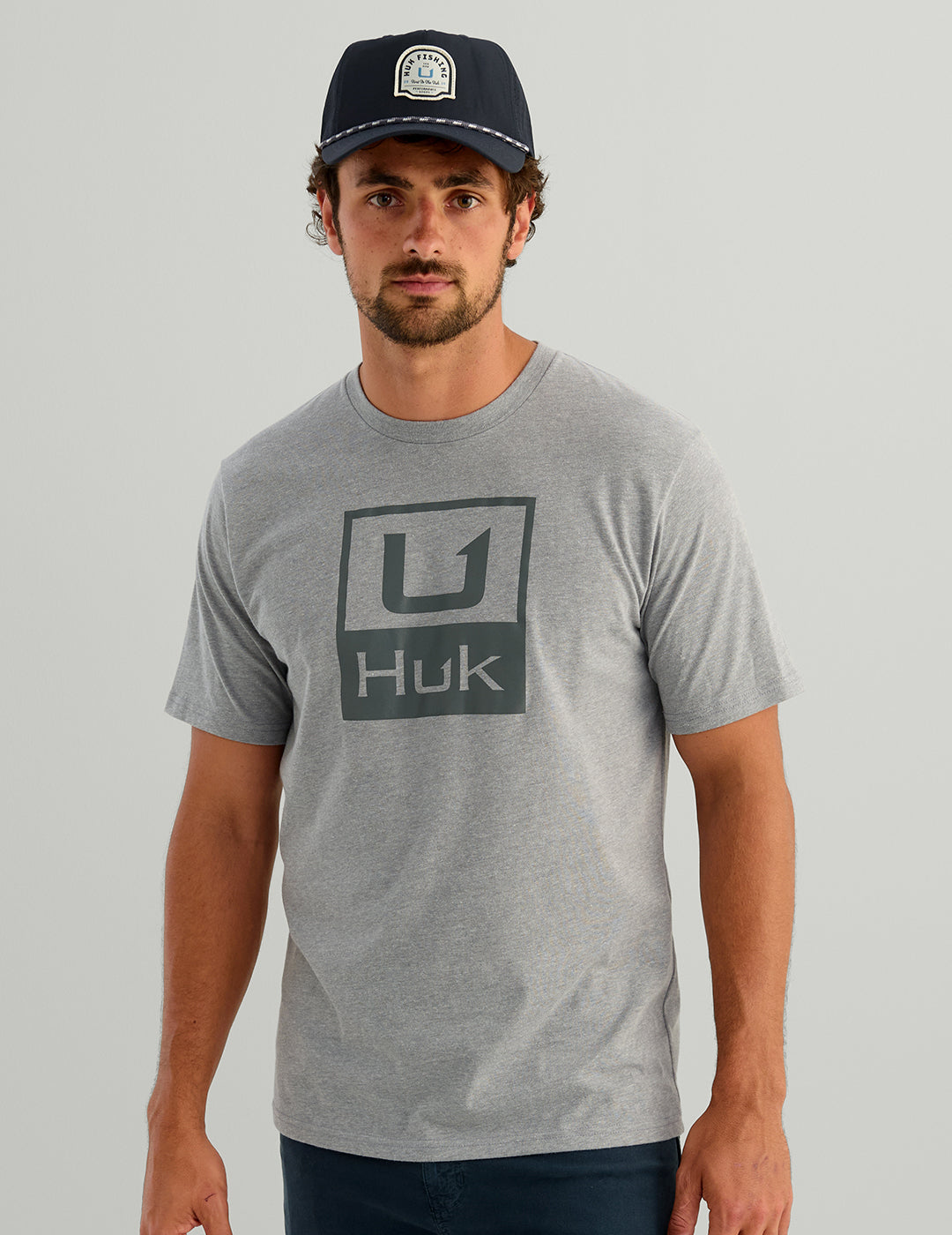 Huk Stacked Logo Tee - Sharkskin Heather