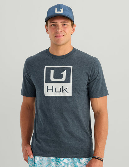 Huk Stacked Logo Tee - Sea Storm Heather