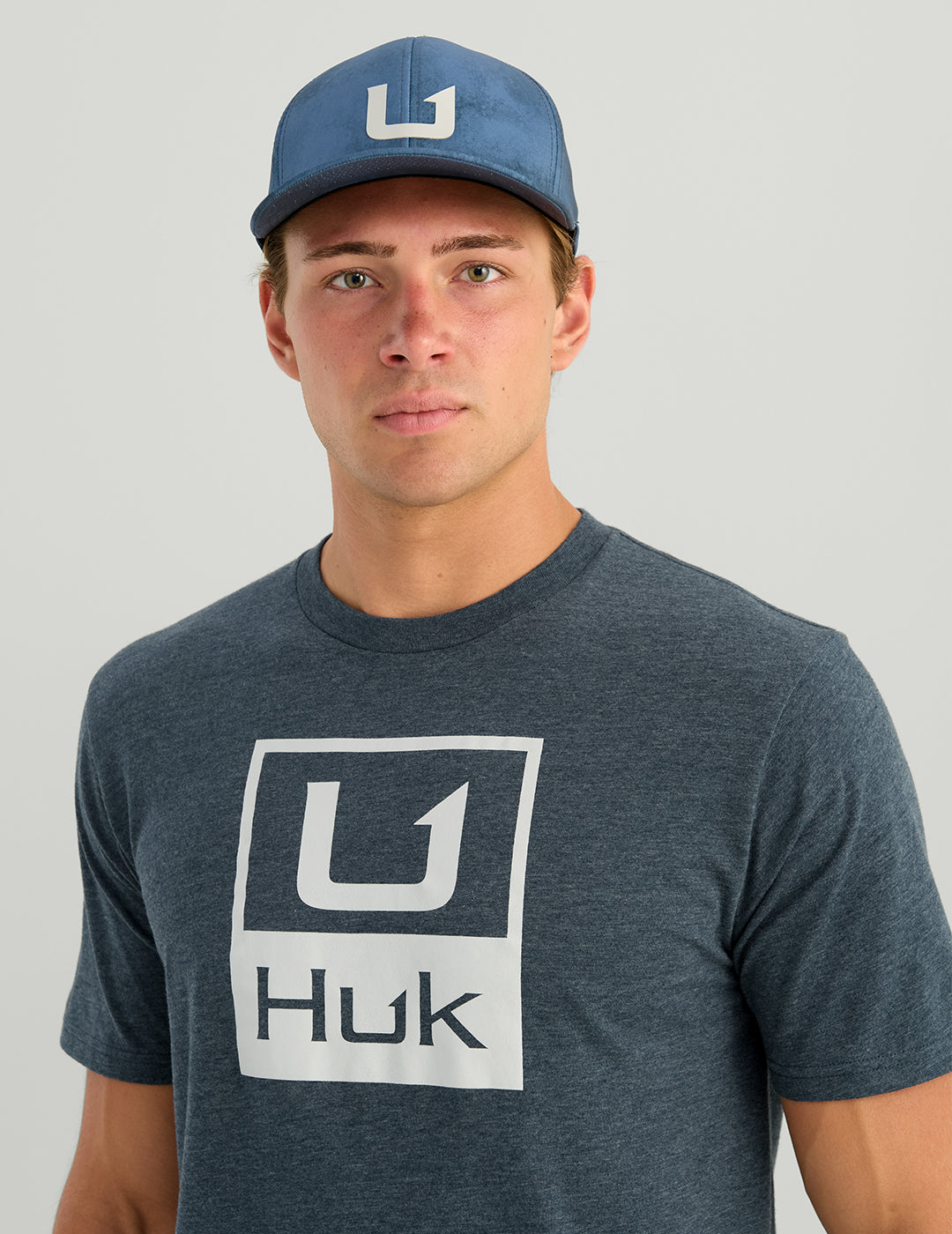 Huk Stacked Logo Tee - Sea Storm Heather