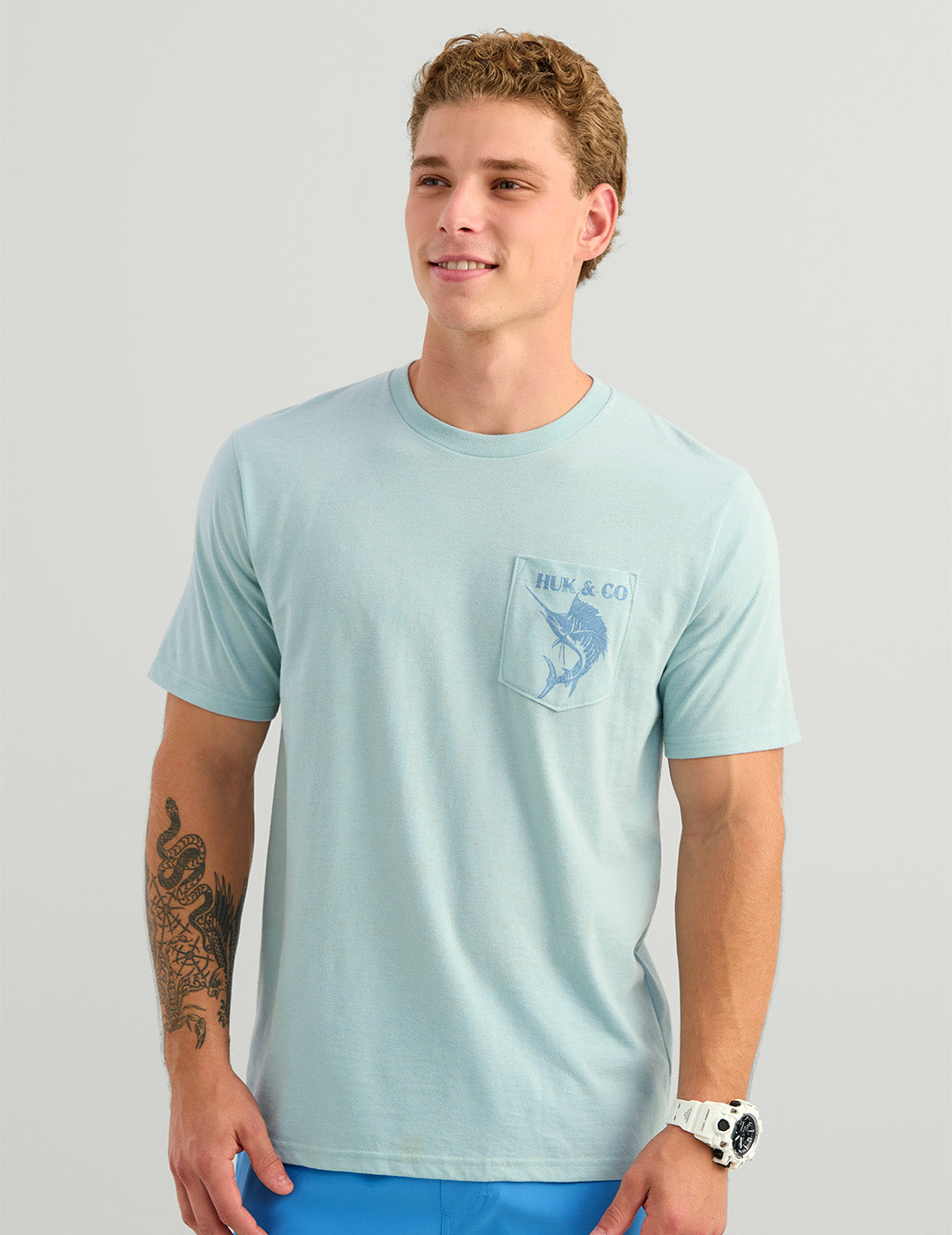 Huk Huk and Co Pocket Tee - Heron Blue