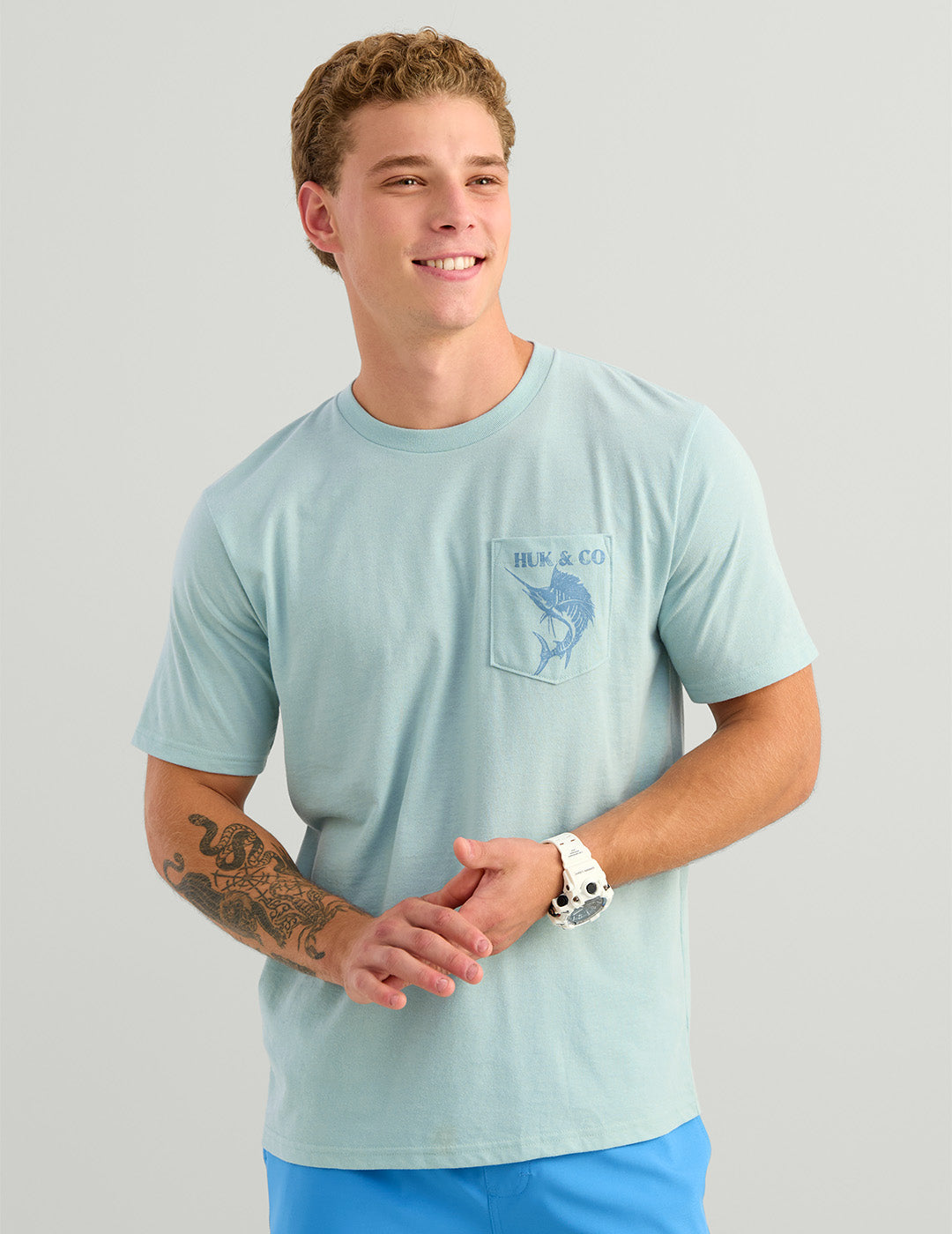 Huk Huk and Co Pocket Tee - Heron Blue