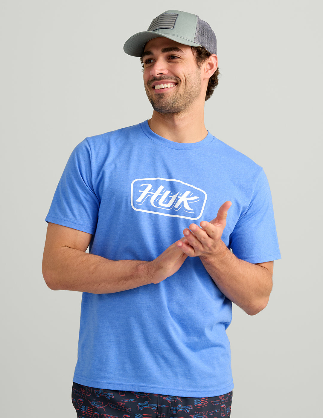 Huk Huk Script Tee - Regatta Heather