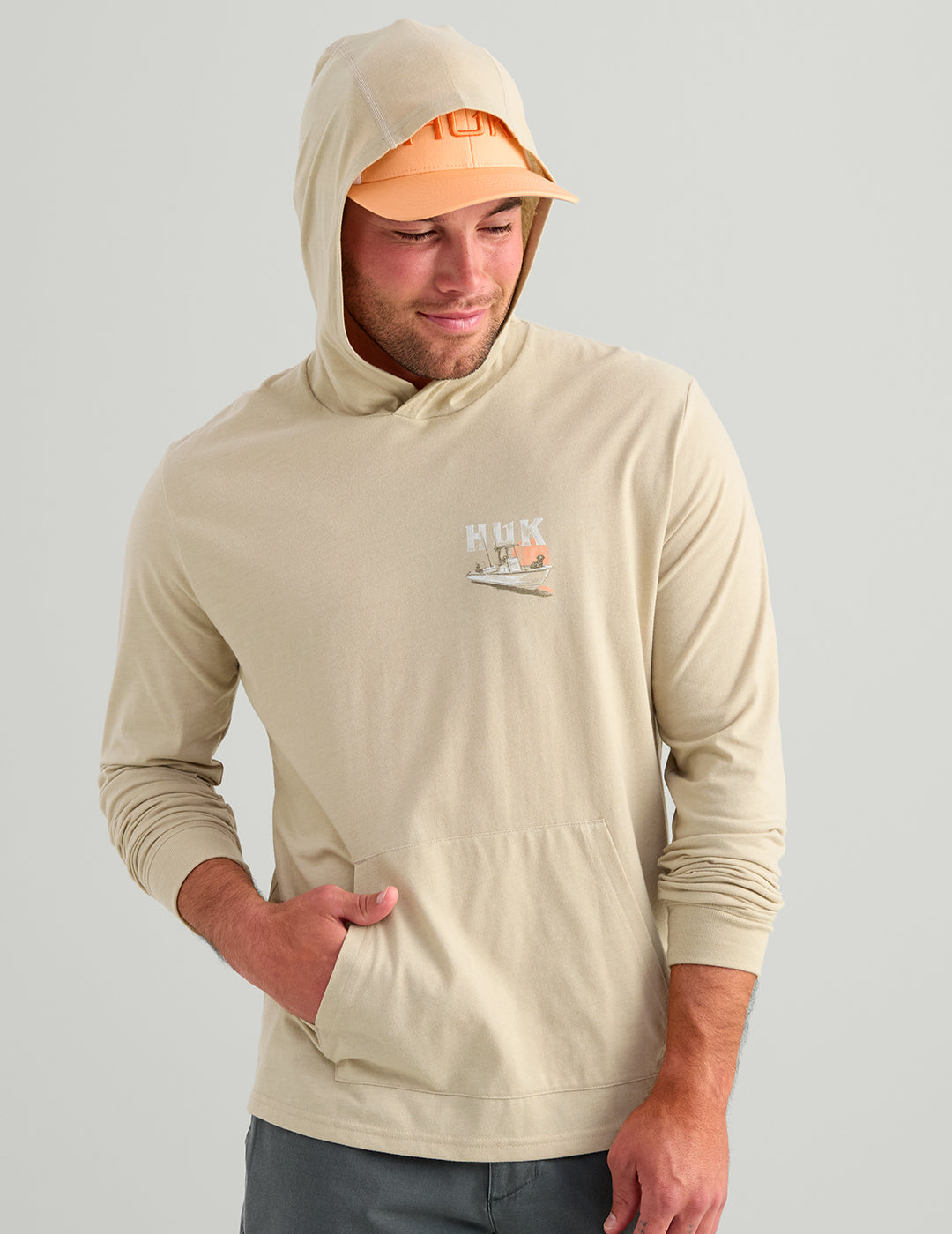 Huk Boat Lab Hoodie Tee - River Rock Heather