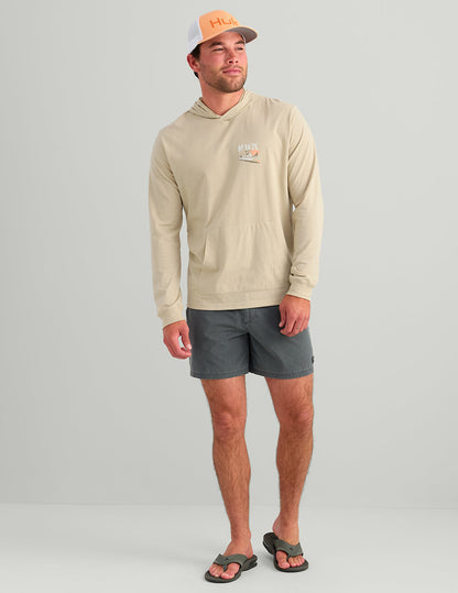 Huk Boat Lab Hoodie Tee - River Rock Heather
