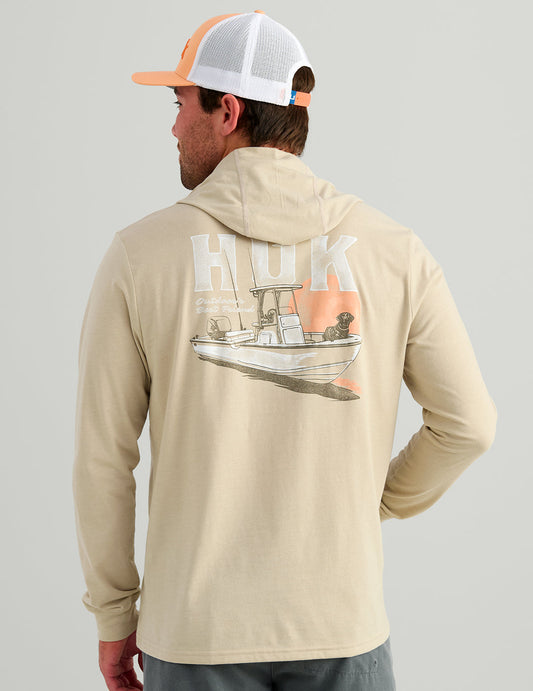 Huk Boat Lab Hoodie Tee - River Rock Heather