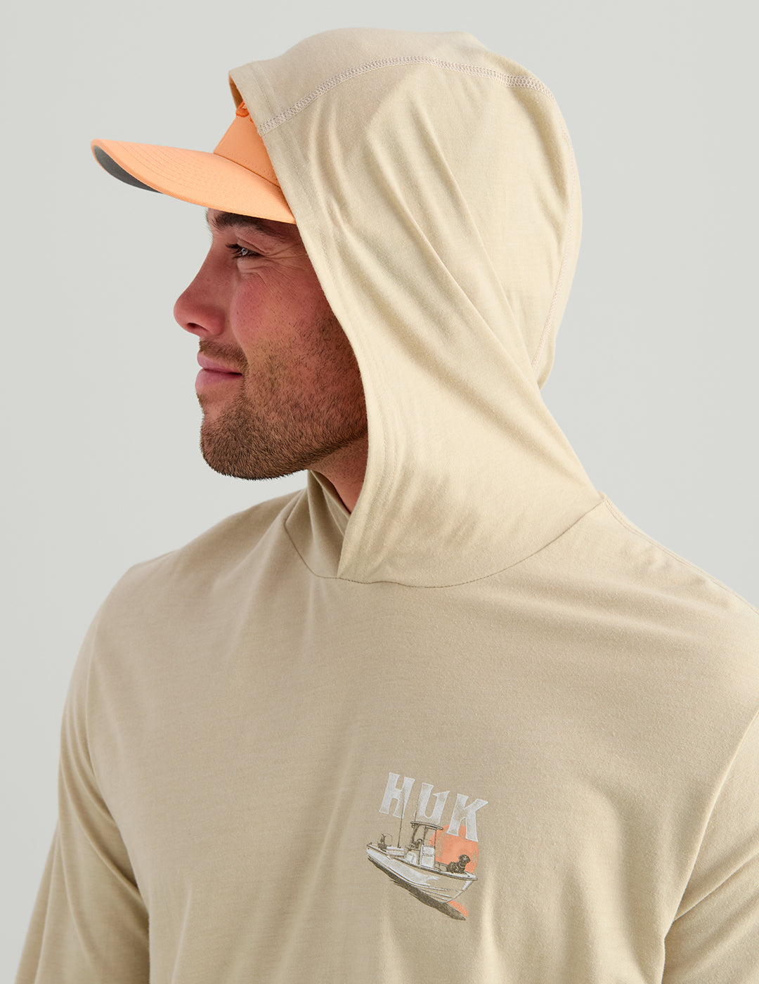 Huk Boat Lab Hoodie Tee - River Rock Heather