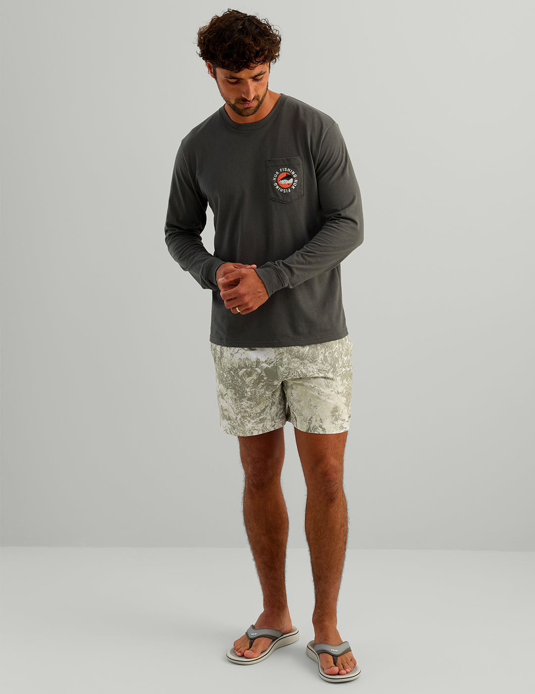 Huk Slice Block Long Sleeve Pocket Tee - Dark Shadow