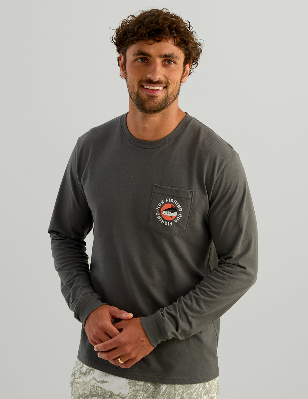 Huk Slice Block Long Sleeve Pocket Tee - Dark Shadow