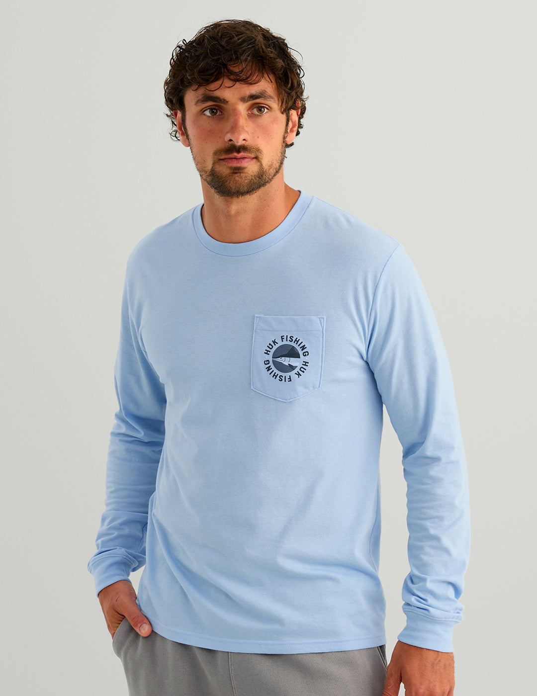 Huk Slice Block Long Sleeve Pocket Tee - Cerulean