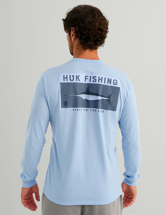 Huk Slice Block Long Sleeve Pocket Tee - Cerulean