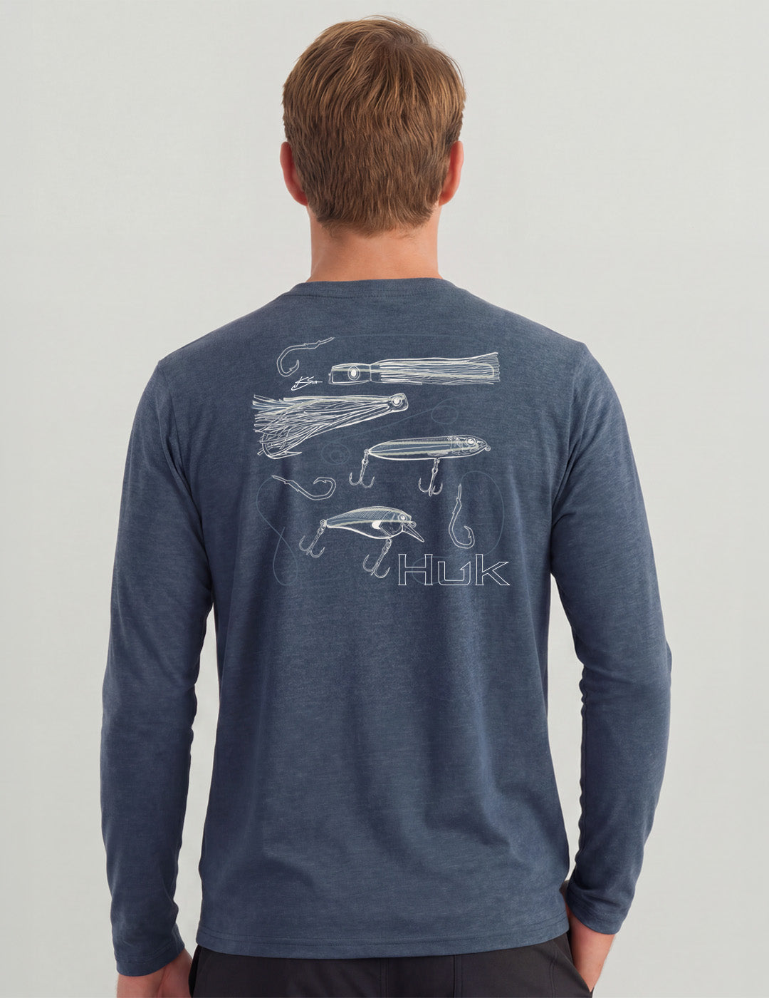 Huk KC Lures Long Sleeve Pocket Tee - Sea Storm Heather