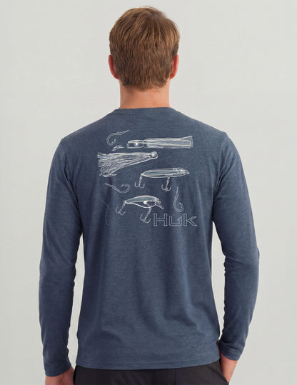 Huk KC Lures Long Sleeve Pocket Tee - Sea Storm Heather