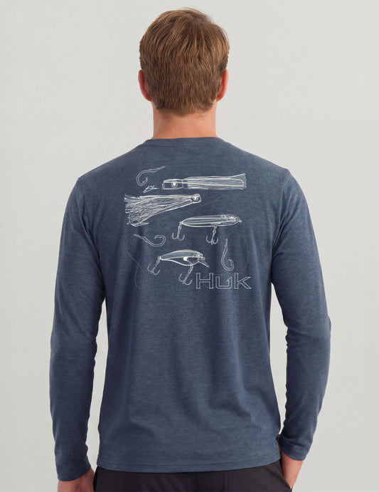 Huk KC Lures Long Sleeve Pocket Tee - Sea Storm Heather