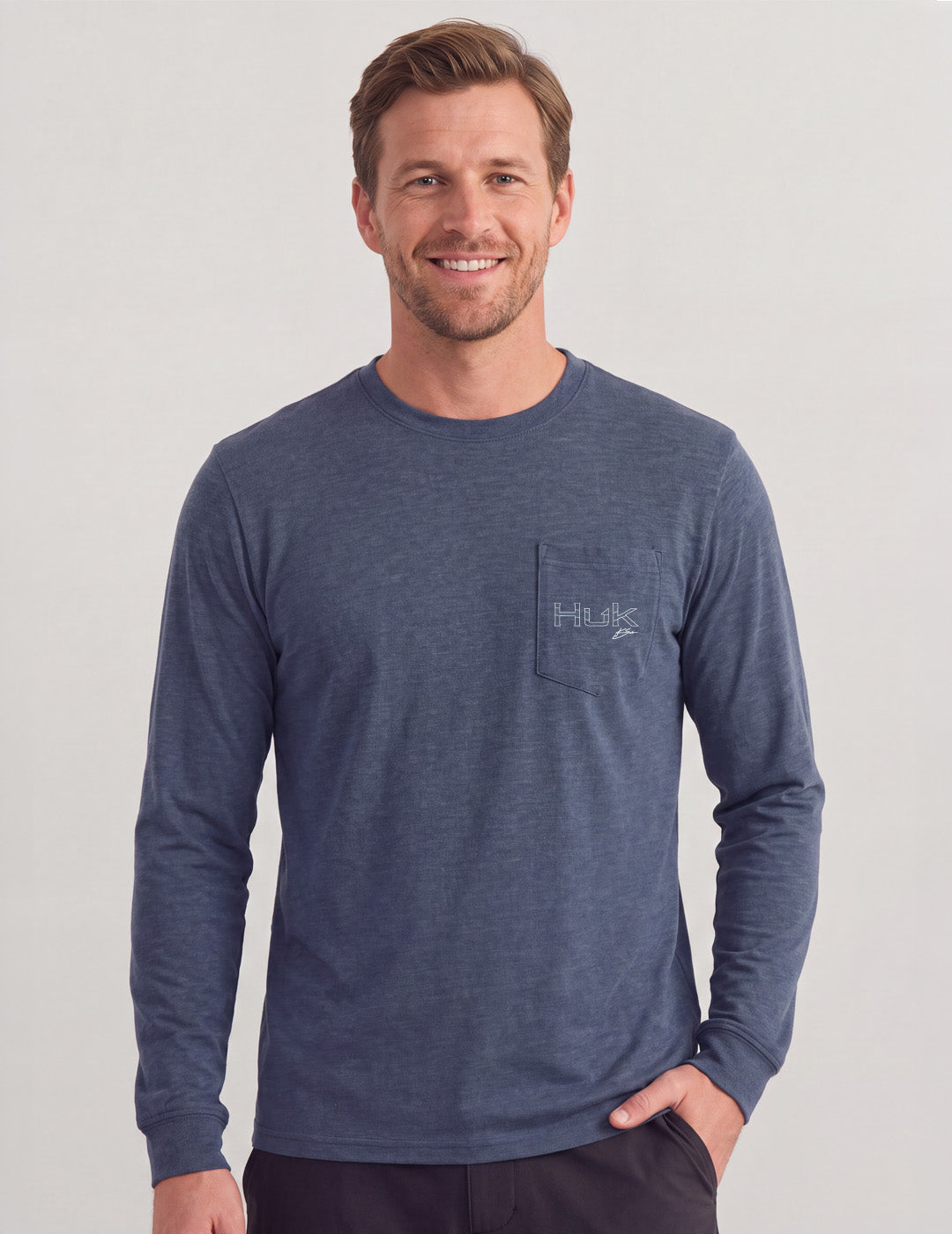 Huk KC Lures Long Sleeve Pocket Tee - Sea Storm Heather