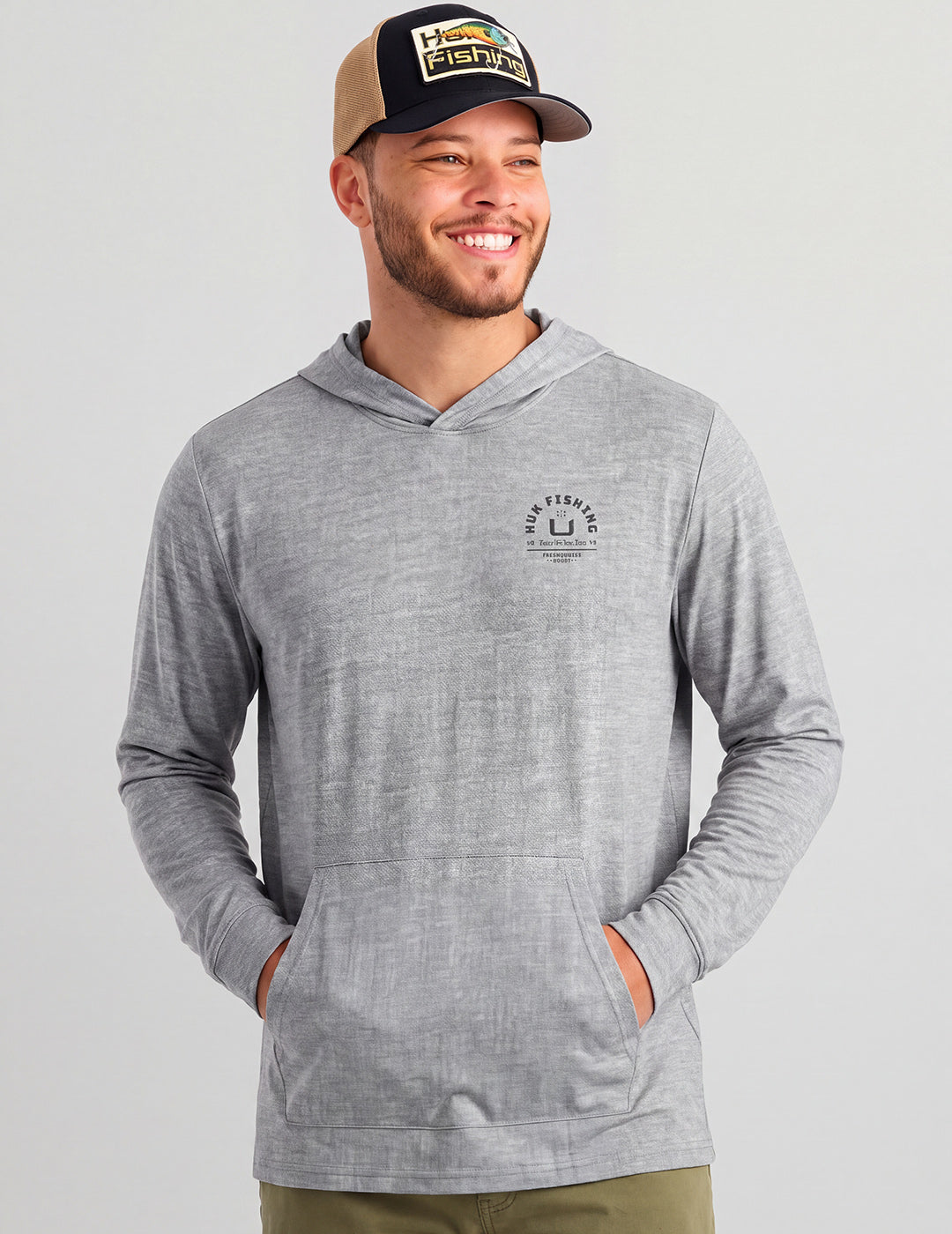 Huk Huk Fishing Hoodie Tee - Sharkskin Heather
