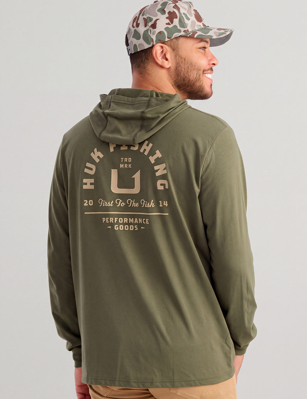 Huk Huk Fishing Hoodie Tee - Moss