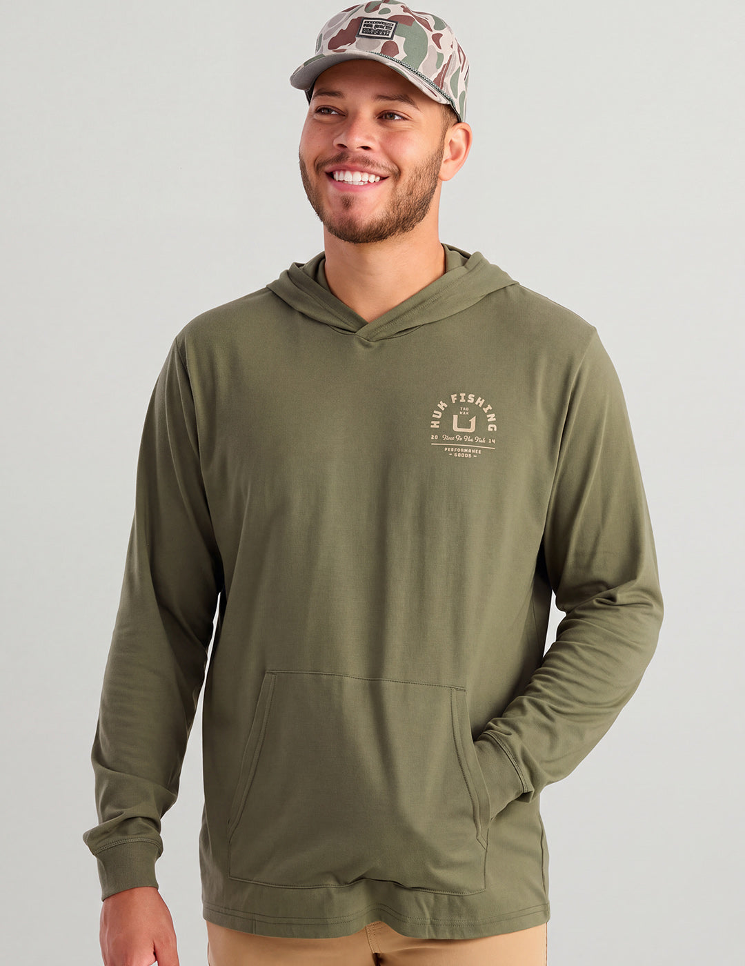 Huk Huk Fishing Hoodie Tee - Moss