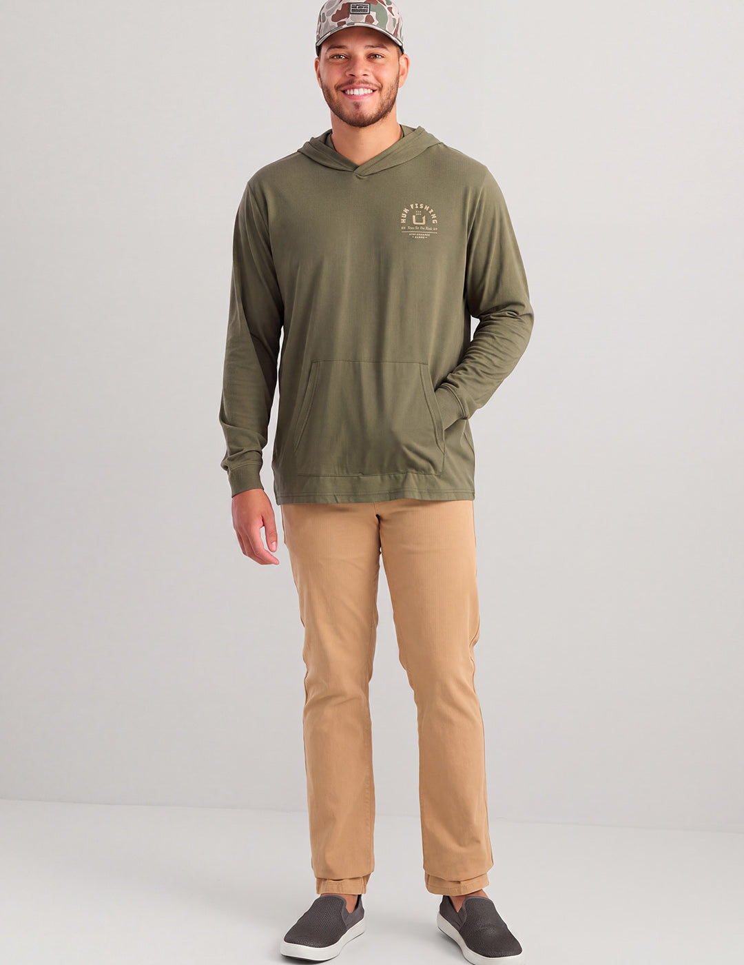 Huk Huk Fishing Hoodie Tee - Moss