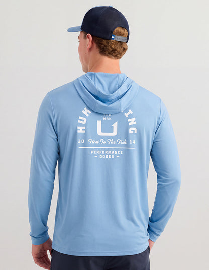Huk Huk Fishing Hoodie Tee - Cerulean