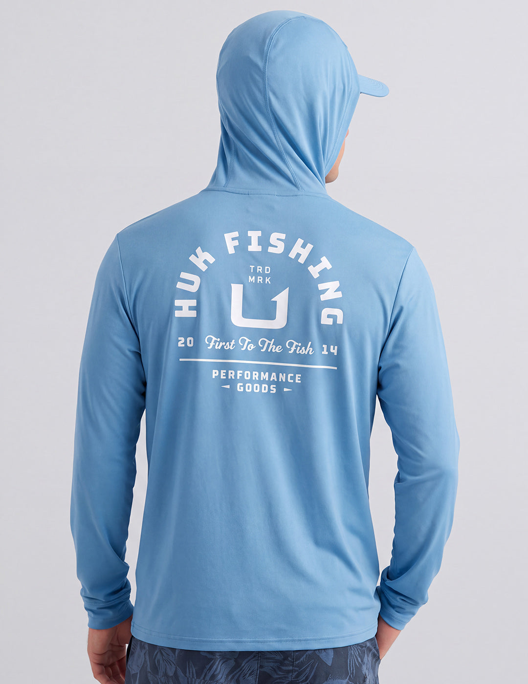 Huk Huk Fishing Hoodie Tee - Cerulean