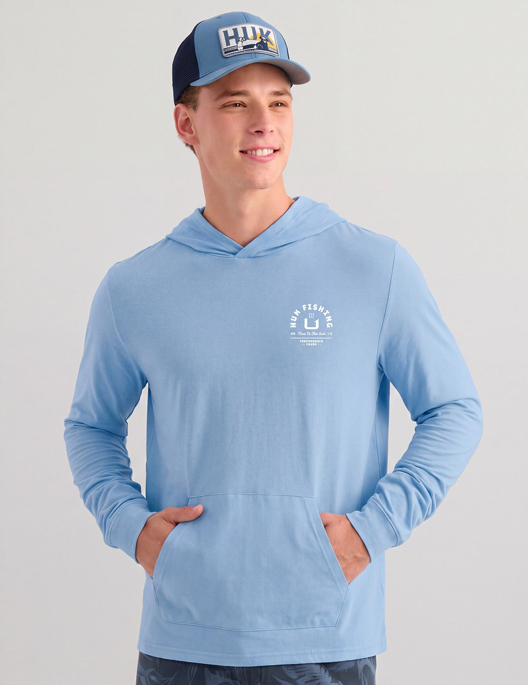 Huk Huk Fishing Hoodie Tee - Cerulean