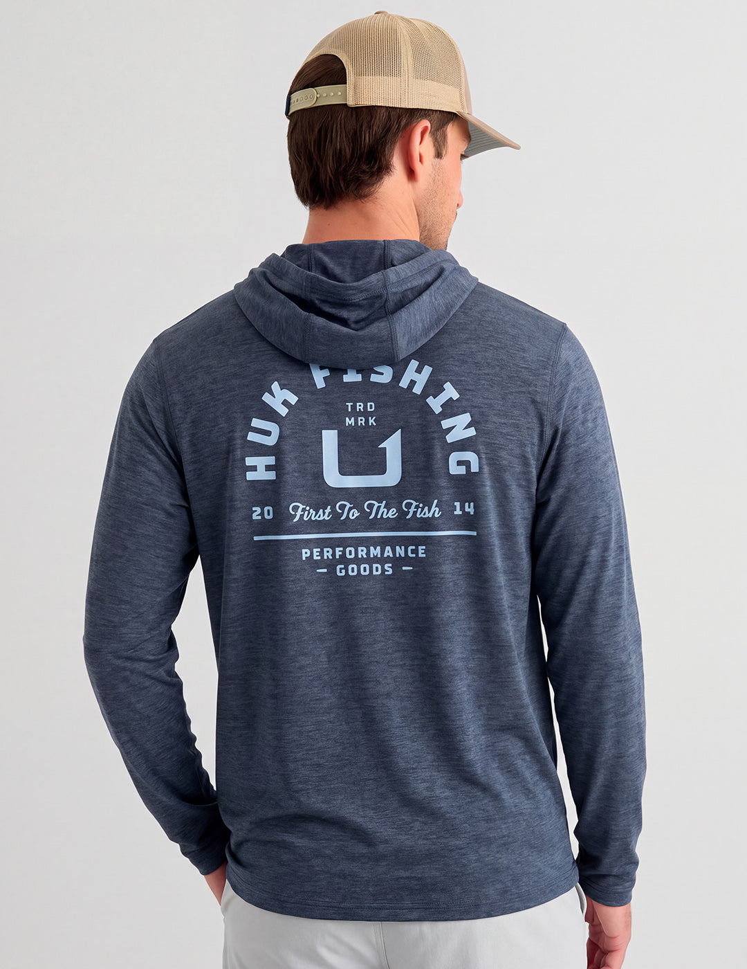 Huk Huk Fishing Hoodie Tee - Sea Storm Heather