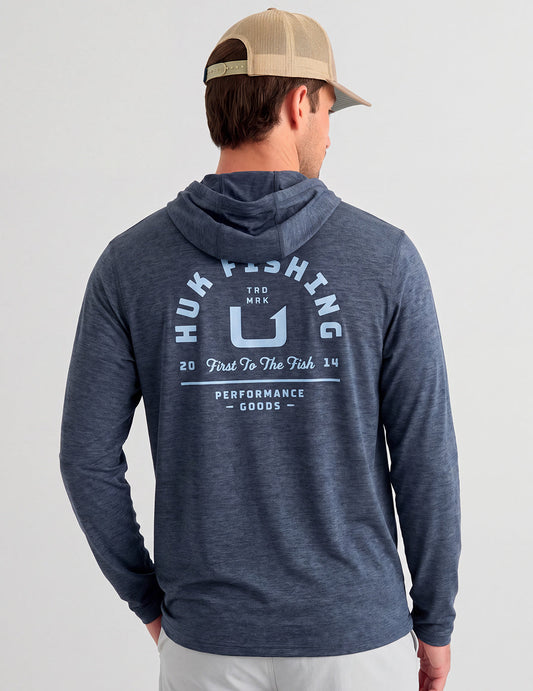 Huk Huk Fishing Hoodie Tee - Sea Storm Heather