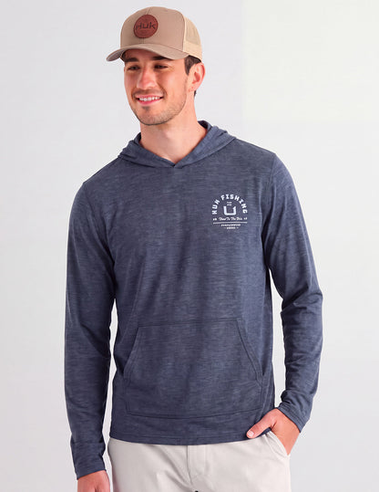 Huk Huk Fishing Hoodie Tee - Sea Storm Heather