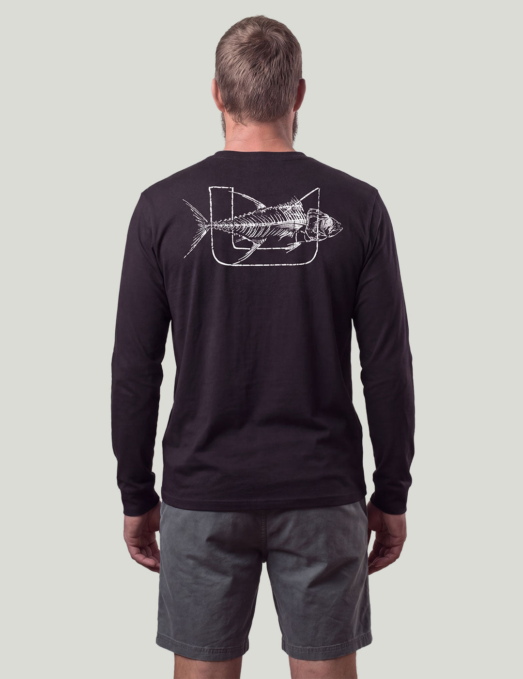 Huk KC Fish Bones Long Sleeve Pocket Tee - Black