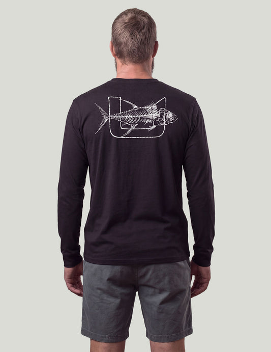 Huk KC Fish Bones Long Sleeve Pocket Tee - Black