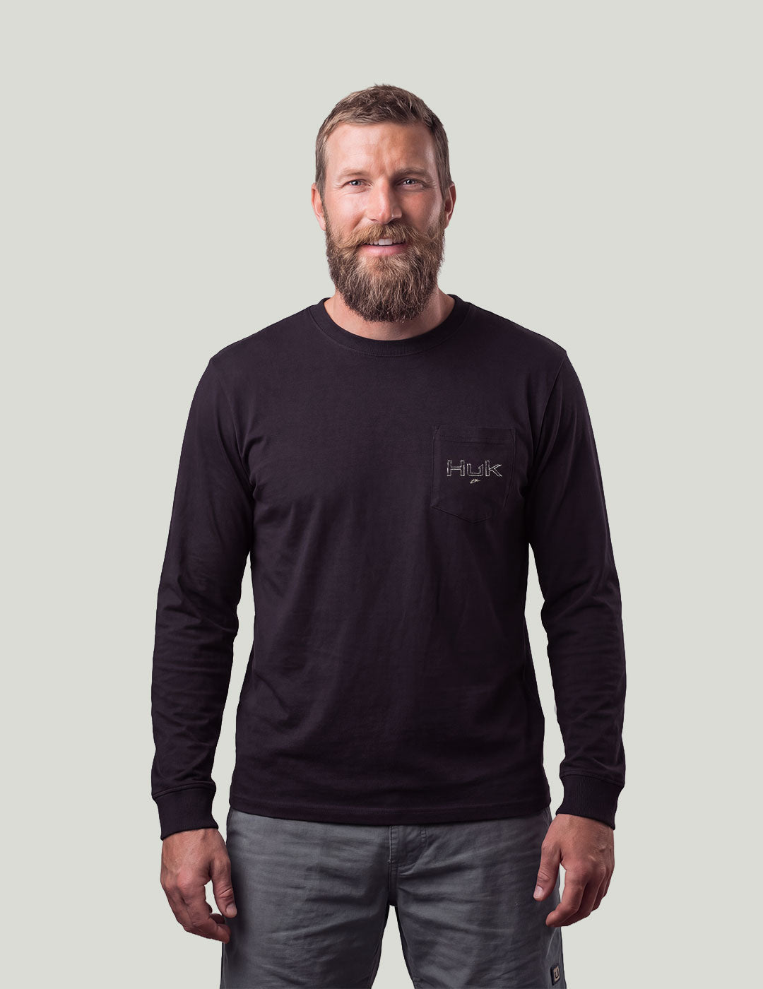 Huk KC Fish Bones Long Sleeve Pocket Tee - Black