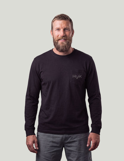 Huk KC Fish Bones Long Sleeve Pocket Tee - Black