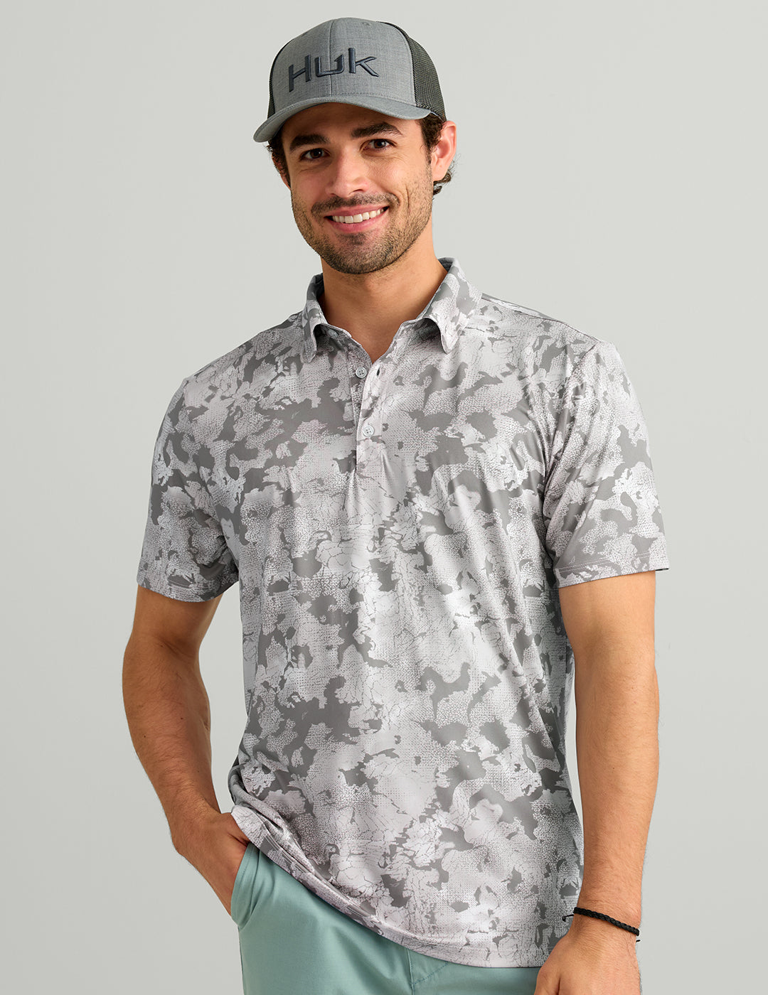Huk KC Airweight Performance Polo - Sharkskin Estuary Camo
