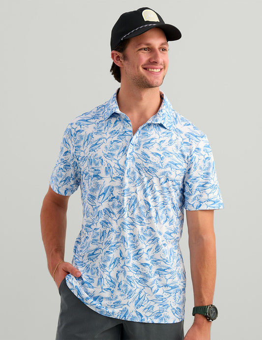 Huk KC Airweight Performance Polo - Regatta Fish Chaos