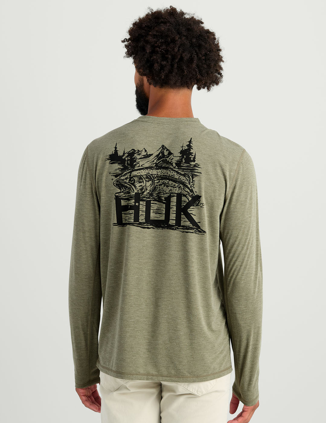 Huk Drift Long Sleeve Performance Tee - Moss Heather