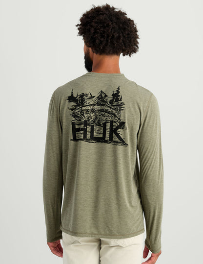 Huk Drift Long Sleeve Performance Tee - Moss Heather