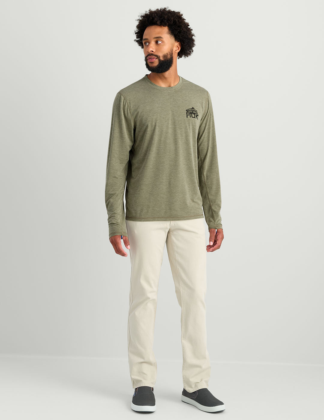 Huk Drift Long Sleeve Performance Tee - Moss Heather