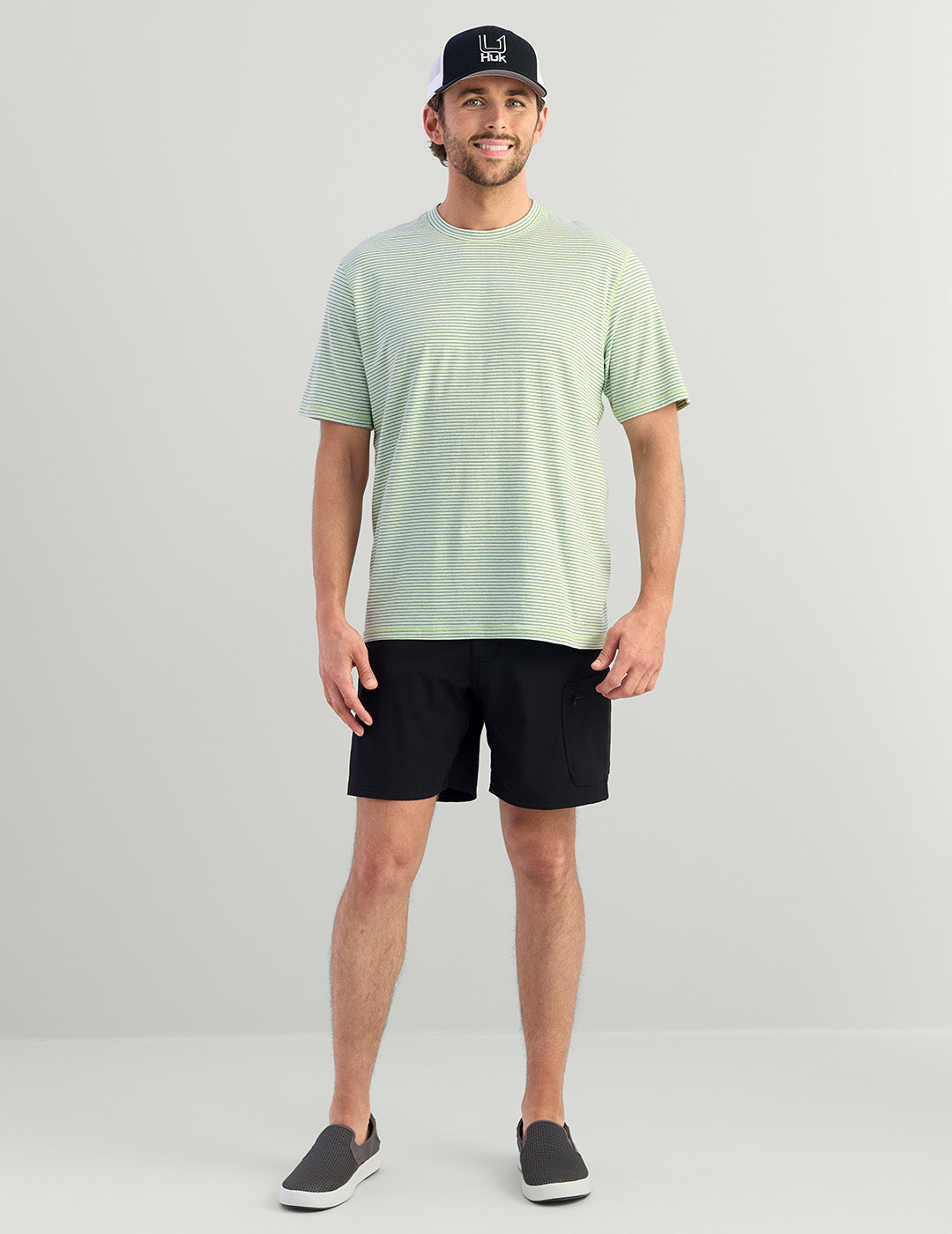 Huk Tasc Short Sleeve Crew - Seafoam Mist Mini-Stripe