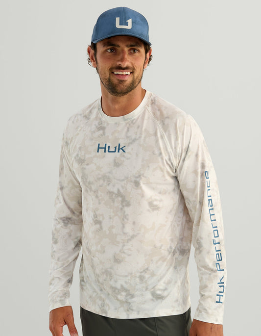 Huk Airweight KC Printed Crew - Egret Tideloom Camo