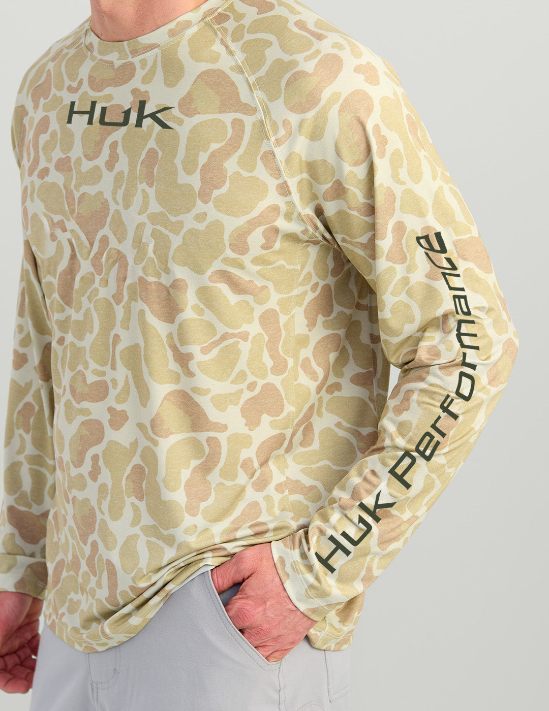 Huk Airweight KC Printed Crew - KC Sand Camo