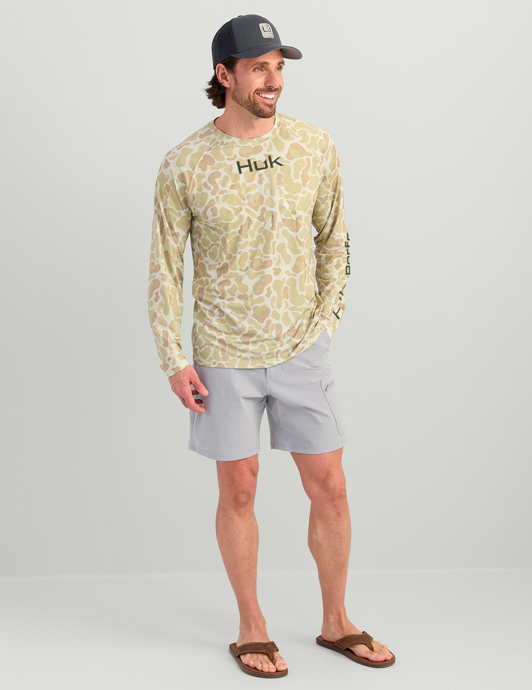Huk Airweight KC Printed Crew - KC Sand Camo