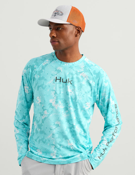 Huk Airweight KC Printed Crew - Caicos Estuary Camo