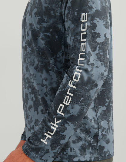 Huk Airweight KC Printed Crew - Stormy Blue Tideloom Camo