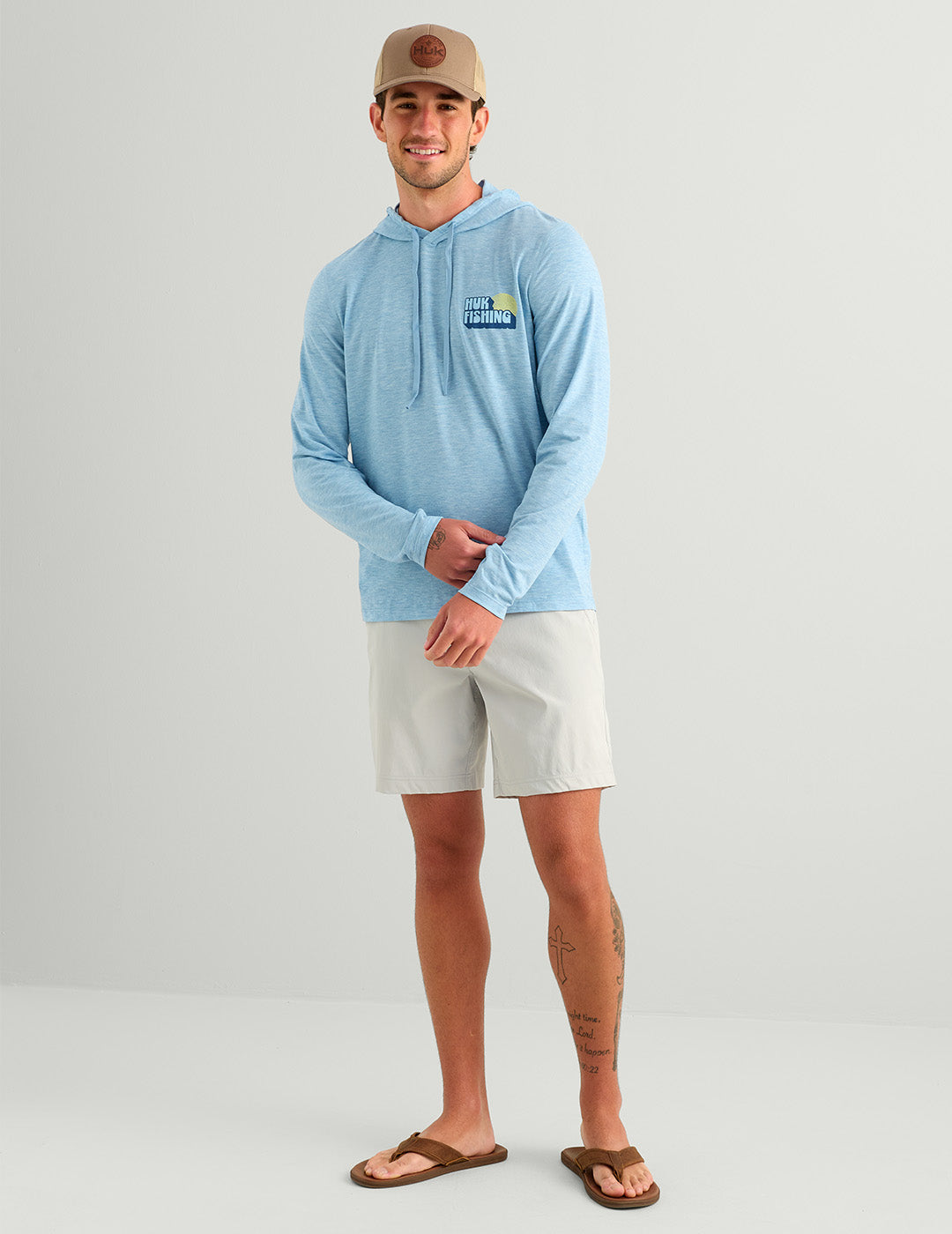 Huk Drift Performance Hoodie Tee - Shipyard Heather