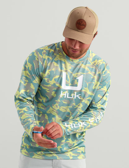 Huk Icon Printed Performance Crew - Seagrass Camo