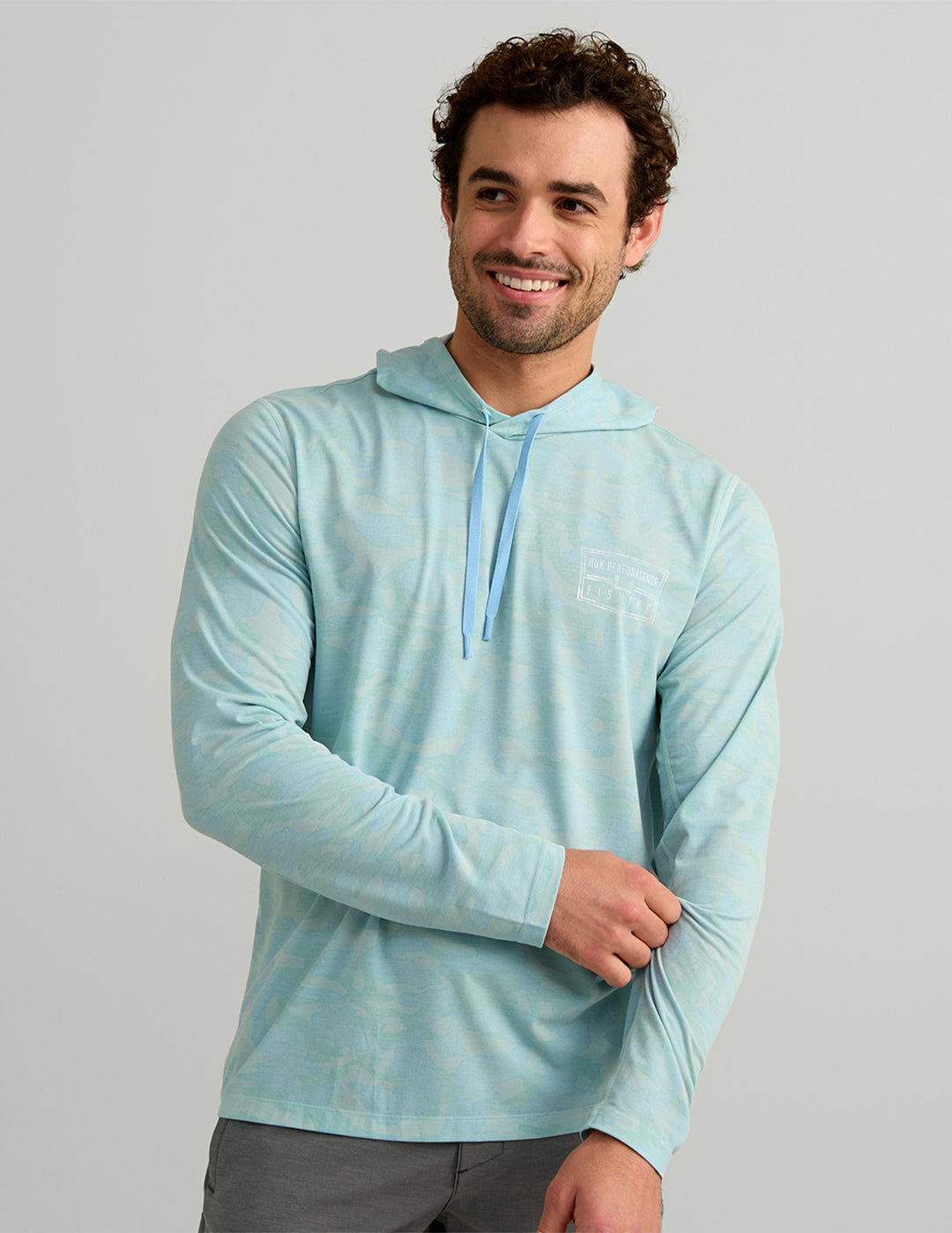 Huk Drift Performance Hoodie Tee - Heron Blue Camo