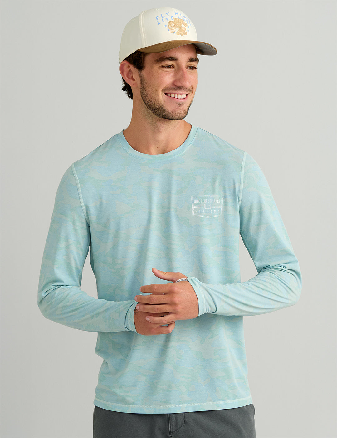 Huk Drift Long Sleeve Performance Tee - Heron Blue Camo