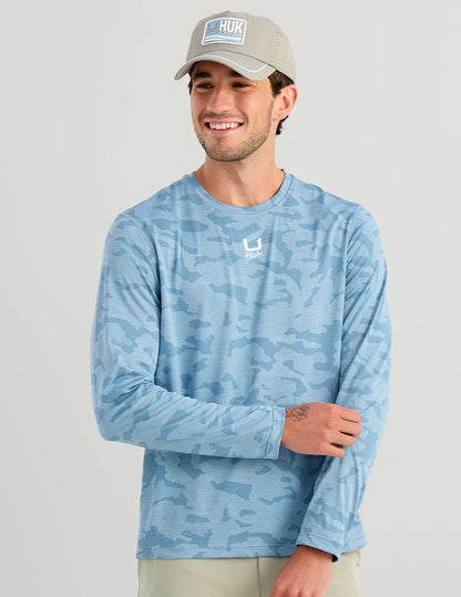Huk A1A Pro Long Sleeve Crew - Cerulean Camo